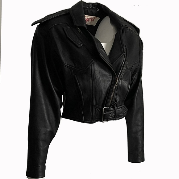 Motorcycle Jacket Black Leather with Zippers by LA ROXX Vintage Boutique Rare - Picture 3 of 10